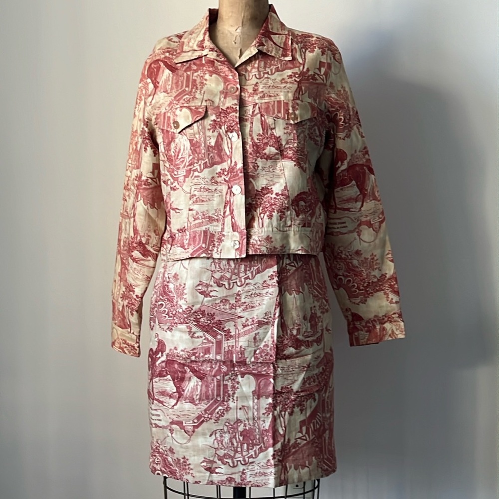 Rare Vintage Equestrian Grand Prix de Paris Toile 2pc Skirt Set